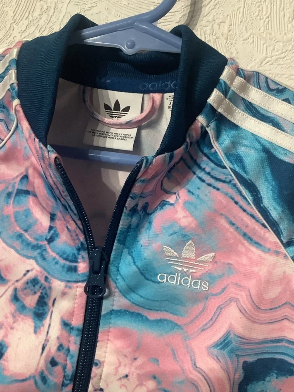 adidas - 12 months - Kids Marble-Print Track Jacket in Pink & Blue